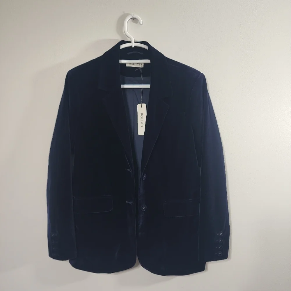 NWT Rollas Marmont Velveteen Blazer In Navy